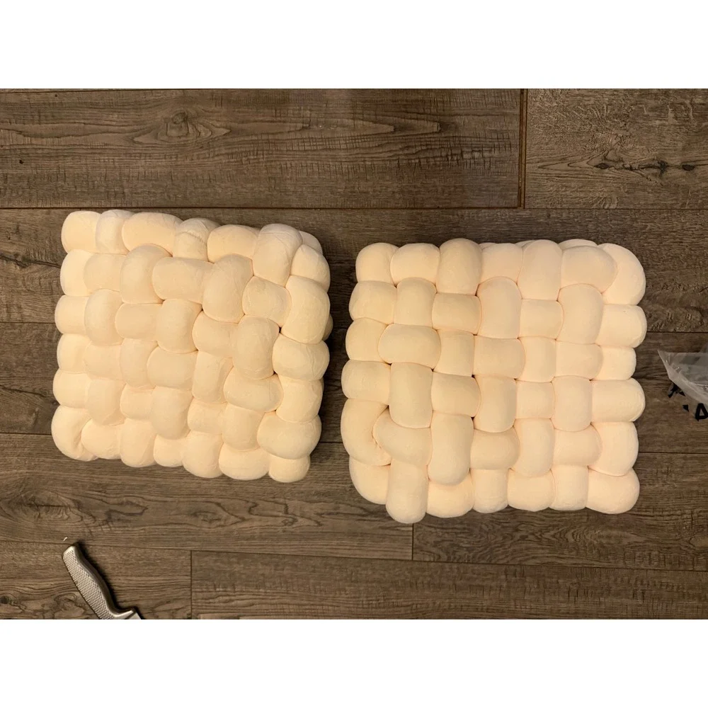 NEW 2‎ Pack Knot Throw Pillow Ivory Cozy Plush Bubble Accent (10x13)